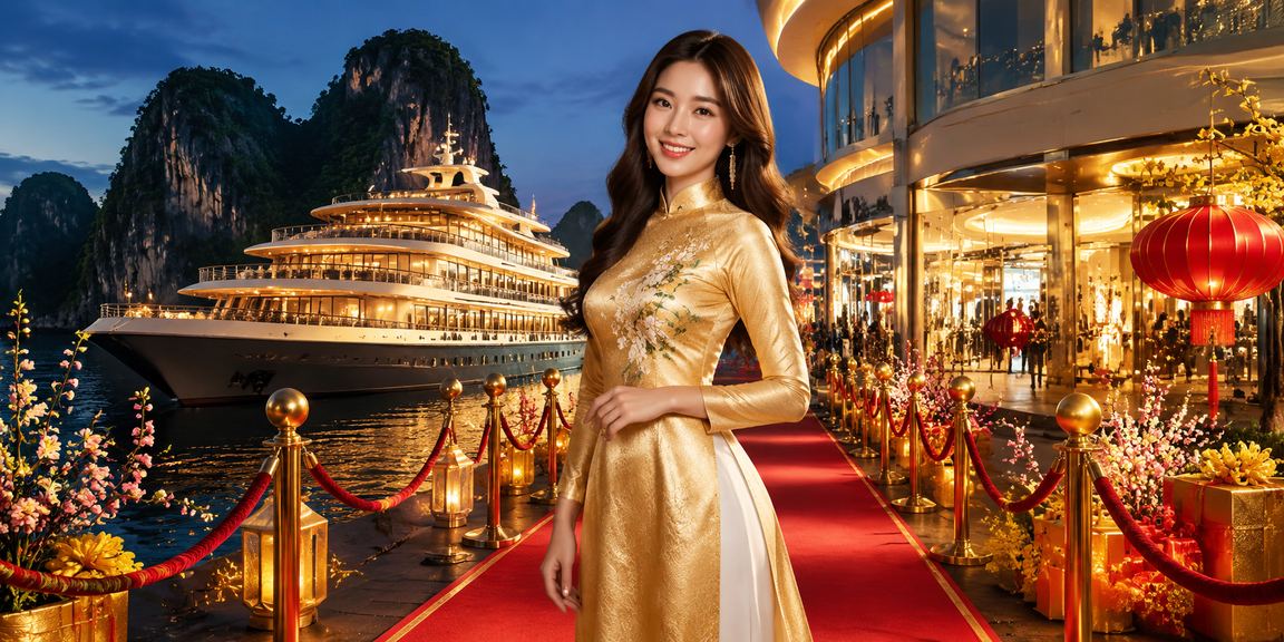 Người chơi daga88 đặt cược trực tuyến tại vịnh Hạ Long trong tà áo dài Việt Nam